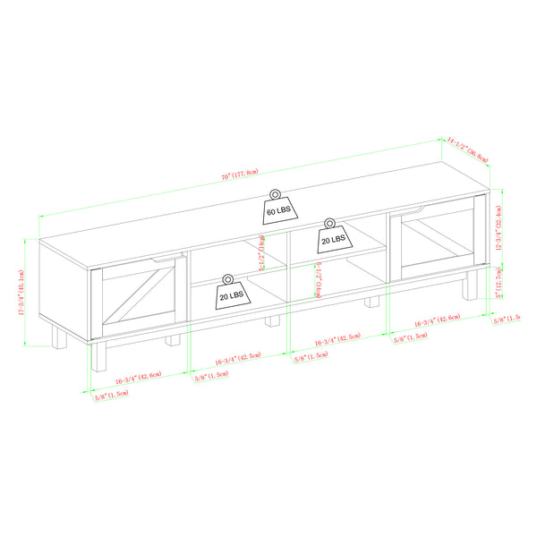 Barn Door Farmhouse TV Stand with Storage Cubbies and Barn Doors for Modern Living Room Style