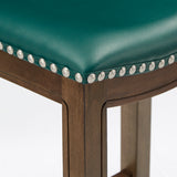 Homelegance By Top-Line Hugues Faux Leather Saddle Seat Backless Stool Green Veneer