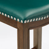 Homelegance By Top-Line Hugues Faux Leather Saddle Seat Backless Stool Green Rubberwood