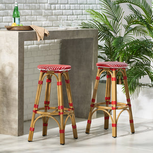 English Elm Outdoor Tropical Pe Rattan Backless Barstools Aluminum Frame Poolside Set of 2 72607.00RD