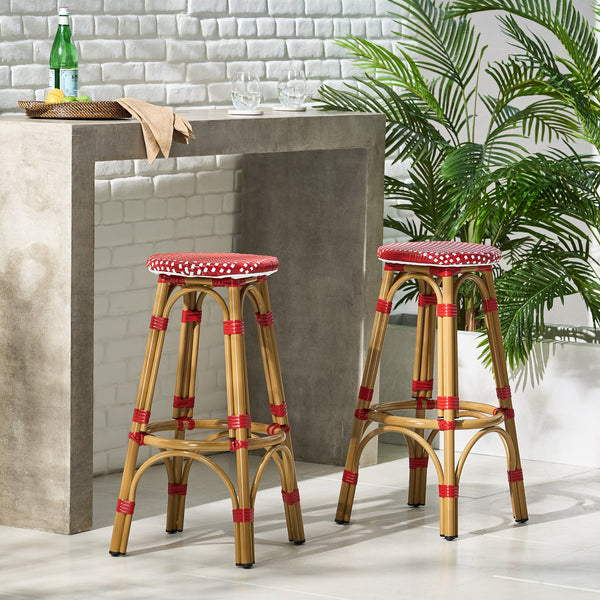 English Elm Outdoor Tropical Pe Rattan Backless Barstools Aluminum Frame Poolside Set of 2 72607.00RD