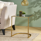 Christopher Knight Home® - Noble House - Biorn Modern Glam Handcrafted Glass Top C-Shaped Side Table, Black and Brass