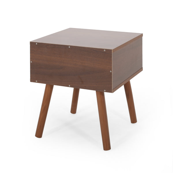 English Elm Christopher Knight Home® - END TABLE Mid-Century Modern Two-Toned End Table with Drawer, Faux Wood Top & Splayed Legs for Living Room White+Walnut 66761.00WALNWHT