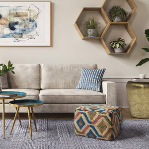 English Elm Johanna Handcrafted Kilim Square Pouf Ottoman — Durable Polystyrene Fill, Versatile Accent Seat Green B136P159278