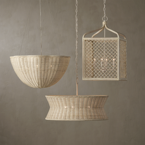Phebe Chandelier - Elegant Coastal Design with Bleached Wicker Shade and Vanilla Finish for Homes