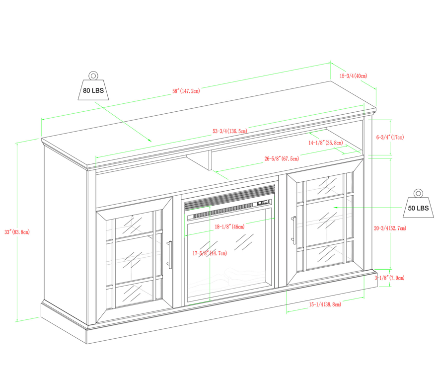 walker edison hazel 58 classic glass door highboy fireplace tv stand