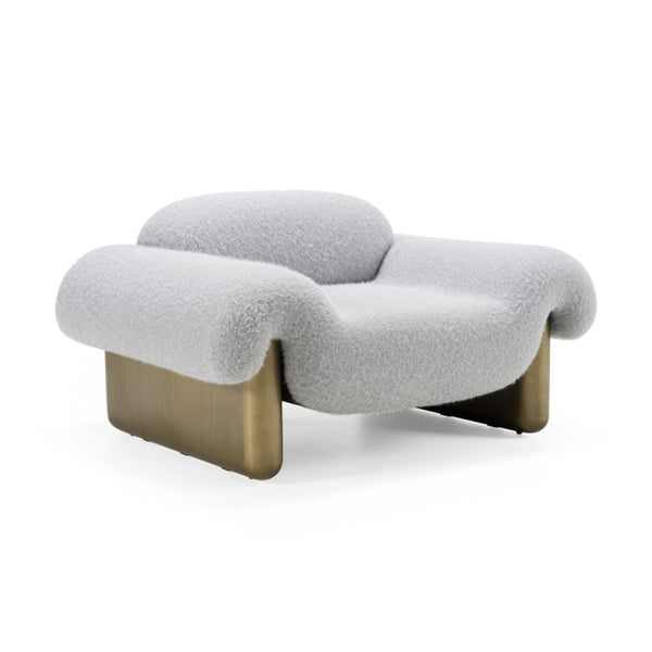 VIG Furniture Imagine Contemporary Grey Fabric Accent Chair With Rounded Arms, Tight Back & Antique Brass Legs For Stylish Comfort VGFA-CE2014