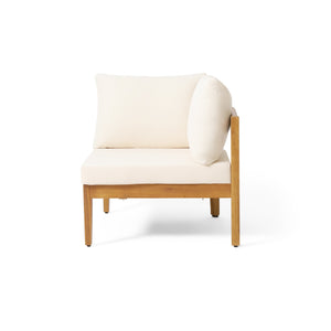 English Elm Brooklyn Outdoor 4 Piece Acacia Wood Sectional Set with Beige Cushions Teak Finish N773OS00143B