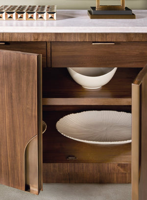 Hooker Furniture Eleana Server With Light Caramel Walnut, Honed Marble Top & Sunlit Bronze Hardware — Elegant Buffet 7252-75903-85