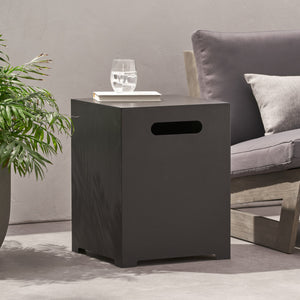 English Elm Propane Tank Cover Outdoor Iron Side Table with Slatted Storage for Fire Pit Patios 67760.00DGRY