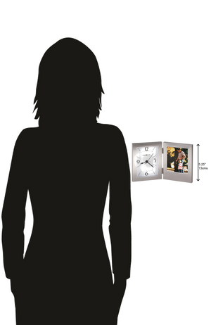 Hekman Furniture 645751 Envision Tabletop Clock With Photo Frame | Stylish Brushed Aluminum Design For Home & Office  Envision Tabletop Clock 645751