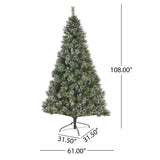 Christopher Knight Home® - Noble House - - 9' Brilste Mixed Hinged Tree With Snow And Glitter And 114 Frosted Pine Cones And Dia:61