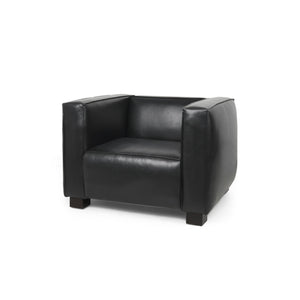 English Elm Christopher Knight Home® - CLUB Chair with Tuxedo Silhouette, Faux Leather Upholstery and Bold Birch Wood Legs for Comfort Black 31.75 L x 24.5 W x 22.5 H 71800.00MDNT