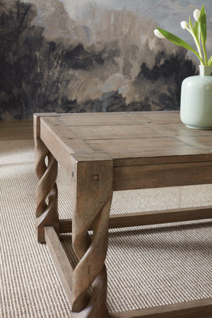 Hooker Furniture Commerce Jack O'bein Cocktail Table — Paned Veneer Top, Twisted Legs, Peg Accents, Medium Pine Finish 7228-80177-85