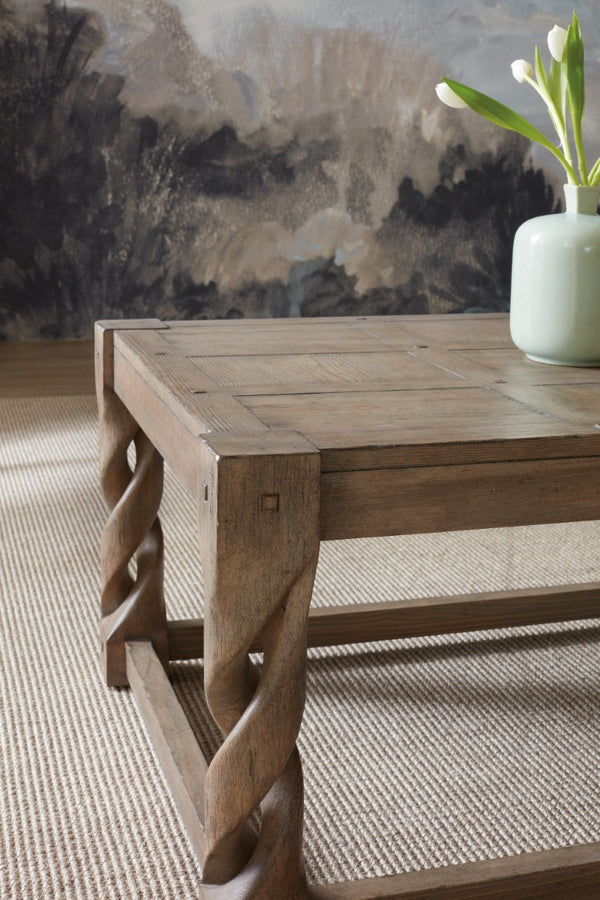 Hooker Furniture Commerce Jack O'bein Cocktail Table — Paned Veneer Top, Twisted Legs, Peg Accents, Medium Pine Finish 7228-80177-85