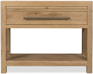 Hooker Furniture Driftwood One-Drawer Nightstand With Stone Top, Buckboard Oak Finish, Self-Closing Drawer, Shelf Light Wood 6820-90216-80