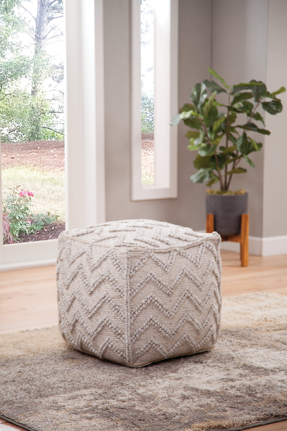 English Elm Steve Silver - Kenzari Handwoven Square Zigzag Ottoman Pouf Gray – Neutral Chevron Fabric Seat, Versatile Accent (21"x21") B081P157705