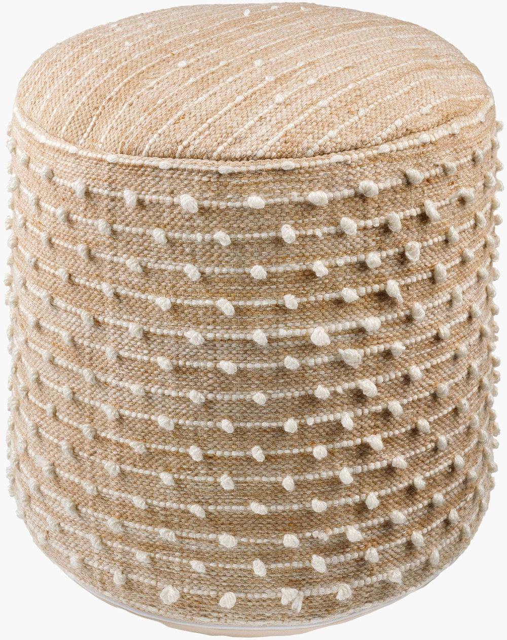 Surya Imani Pouf - 18" Cozy Cottage Charm, Outdoor-safe, Easy-care Recycled Pet Accessory For Living Spaces Beige Recycled Pet Yarn,Polyester,Polybeads Impf001-181818