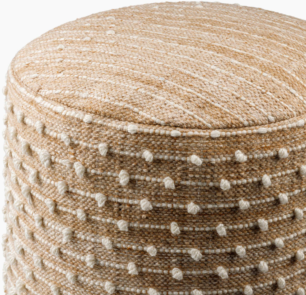 Surya Imani Pouf - 18" Cozy Cottage Charm, Outdoor-safe, Easy-care Recycled Pet Accessory For Living Spaces Beige Recycled Pet Yarn,Polyester,Polybeads Impf001-181818