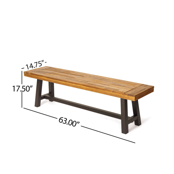 English Elm Dark Acacia Slatted Dining Bench Handcrafted with Iron Frame for Farmhouse Spaces 54562.00MP1