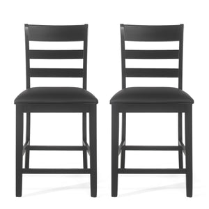 English Elm Christopher Knight Home® - Farmhouse Upholstered Wood Counter Stools Set of 2 — Rustic Ladderback PU Seats, Rubberwood Frame, Cozy Comfort Black 69005.00BLK