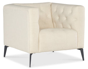 Hooker Furniture Nicolla Heathered Sand Stationary Chair With Chesterfield-Tufting & Matte Black Tapered Legs, Durable Performance Fabric SS637-01-411