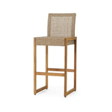 Christopher Knight Home® - Noble House - Elon Outdoor Wicker Barstools, Light Multi-Brown and Teak - Set of 2