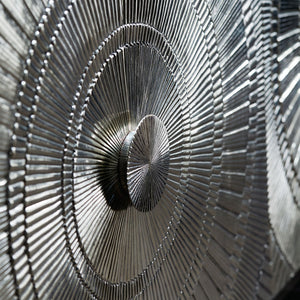 Bernhardt Bernhardt Sculptural Barcelona Credenza In Reclaimed Teak & German Silver Wrap With Embossed Doors (72") 366133