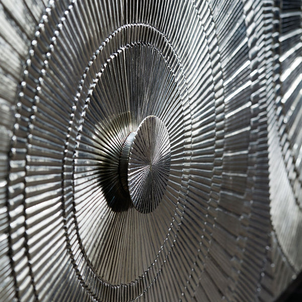 Bernhardt Bernhardt Sculptural Barcelona Credenza In Reclaimed Teak & German Silver Wrap With Embossed Doors (72") 366133