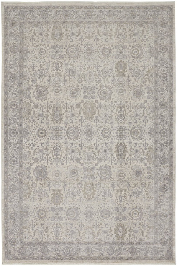 Feizy Rugs Marquette Elegant Power-loomed Rug With Traditional Persian Motifs - Stain Resistant And Durable Gray,Silver,Ivory Polyester,Acrylic Mrq3776fbgegryf71