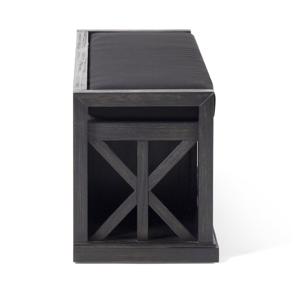 English Elm Christopher Knight Home® - Storage Bench Acacia Wood with Water-Resistant Padded Seat, Rustic X-Frame Shoe Organizer with 2 Doors and Shelves 66470.00DGRYBLK