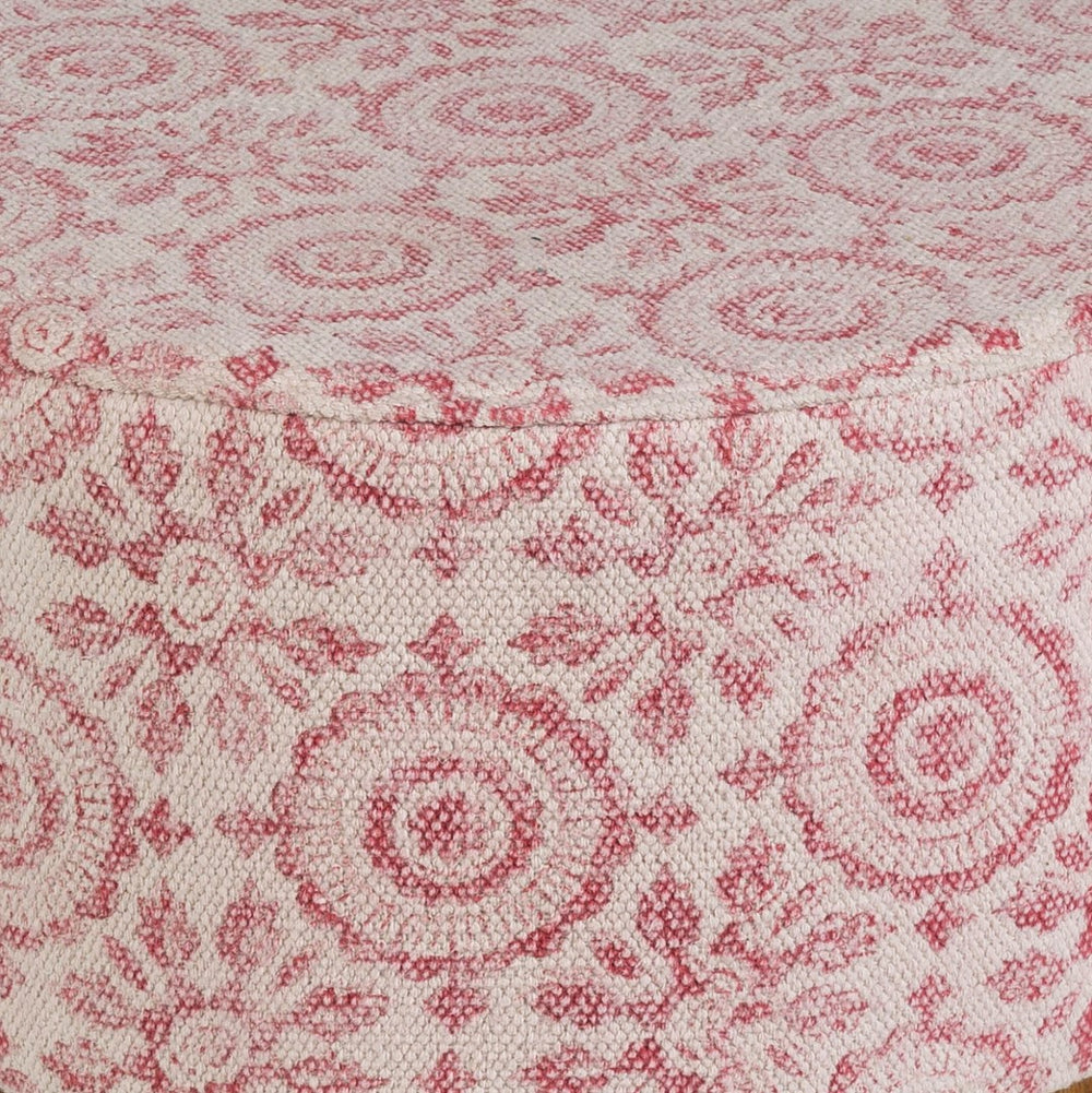 Surya Indore 17"H Cotton Upholstered Ottoman - Stylish Mango Wood Stool For Arts & Crafts Decor Red Cotton,Mango Wood,Polyurethane Foam,Dacron Indo001-161616