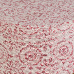 Surya Indore 17"H Cotton Upholstered Ottoman - Stylish Mango Wood Stool For Arts & Crafts Decor Red Cotton,Mango Wood,Polyurethane Foam,Dacron Indo001-161616