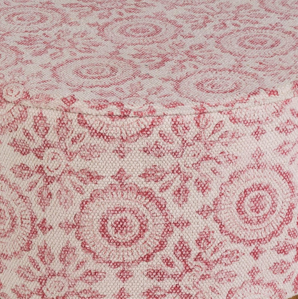 Surya Indore 17"H Cotton Upholstered Ottoman - Stylish Mango Wood Stool For Arts & Crafts Decor Red Cotton,Mango Wood,Polyurethane Foam,Dacron Indo001-161616