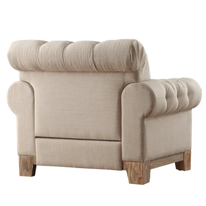Homelegance By Top-Line Euphemie Tufted Rolled Arm Chesterfield Chair Oak Linen
