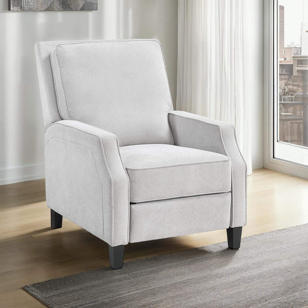 Alpine Furniture Inez Push Back Recliner Accent Chair Polyester Upholstered Tapered Leg Lounge Seat 9033