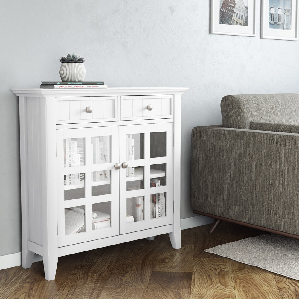 English Elm Acadian Entryway Storage Cabinet - Elegant White Wood Design With Adjustable Shelves & Drawers B136P158295