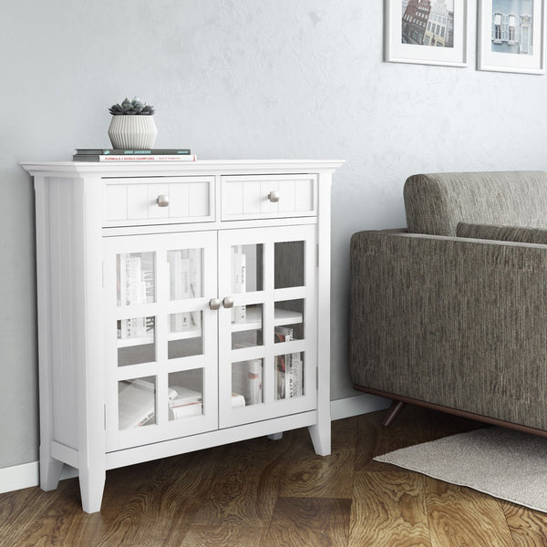 English Elm Acadian Entryway Storage Cabinet - Elegant White Wood Design With Adjustable Shelves & Drawers B136P158295