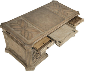 Hooker Furniture Castella Executive Desk With Chevron Veneer, Bonded Leather Top, Locking File Drawers & Antique Slate Finish 5878-10563-80