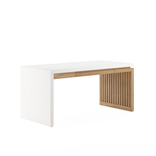 A.R.T. Furniture Portico Contemporary Writing Desk In Sienna & White Plaster - Stylish Slatted Design & Storage Brown, White Parawood Solids,Mindi Veneers,Resin 323421-3351
