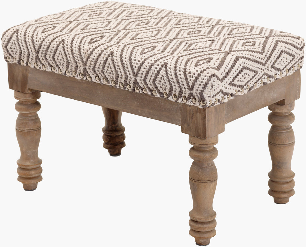 Surya Innisswell Timeless 13"H X 20"W X 13"D Ottoman - Classic Design, High-quality Craftsmanship, Easy Care Upholstery, Ivory Cotton,Mango Wood,Manufactured Wood,Polyurethane Foam,Dacron Ini-001
