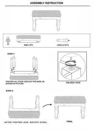 Surya Innisswell Timeless 13"H X 20"W X 13"D Ottoman - Classic Design, High-quality Craftsmanship, Easy Care Upholstery, Ivory Cotton,Mango Wood,Manufactured Wood,Polyurethane Foam,Dacron Ini-001