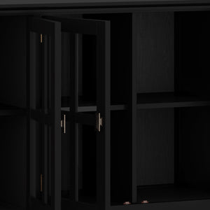 English Elm Artisan Wide 4-Door Storage Cabinet - Handcrafted Black Wood With Glass Doors For Versatile Style B136P158420