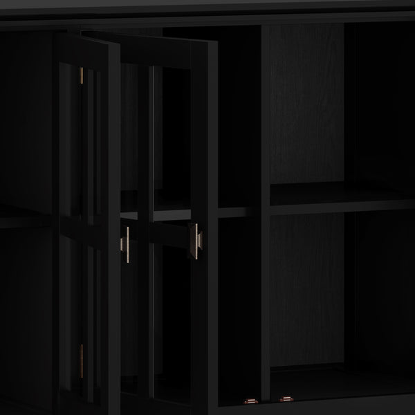 English Elm Artisan Wide 4-Door Storage Cabinet - Handcrafted Black Wood With Glass Doors For Versatile Style B136P158420
