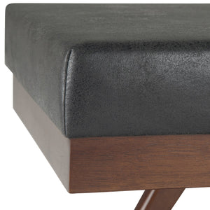 English Elm Chanelle Mid Century Ottoman Bench with Distressed Vegan Faux Leather, Solid Rubberwood Frame, 48" Black B136P159222