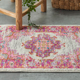 Nourison Passion PSN03 Machine Made Power-loomed Ornamental Border Indoor Only Bohemian Vintage Rug Ivory,Fuchsia, Pink and White 100% Polypropylene 99446388094