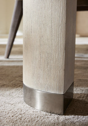 Hooker Furniture Modern Mood Leg Dining Table With Alabaster Diamond Finish, Pewter Accents, Extendable To 110" Light Brown 6850-75200-80