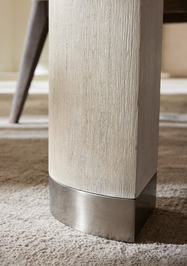 Hooker Furniture Modern Mood Leg Dining Table With Alabaster Diamond Finish, Pewter Accents, Extendable To 110" Light Brown 6850-75200-80