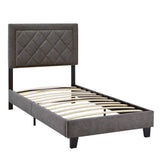 Homelegance By Top-Line Terrell Black Finish Frame with Velvet Fabric Platform Twin Bed Grey Velvet