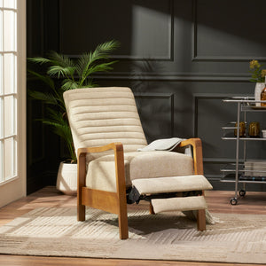 English Elm Christopher Knight Home® - Fabric Sand Push-Back Recliner Chair with Channel Stitching, Rubberwood Frame, Compact Comfort Lounge — Ergonomic Manual Club Seat (Sand) 71261.00SND